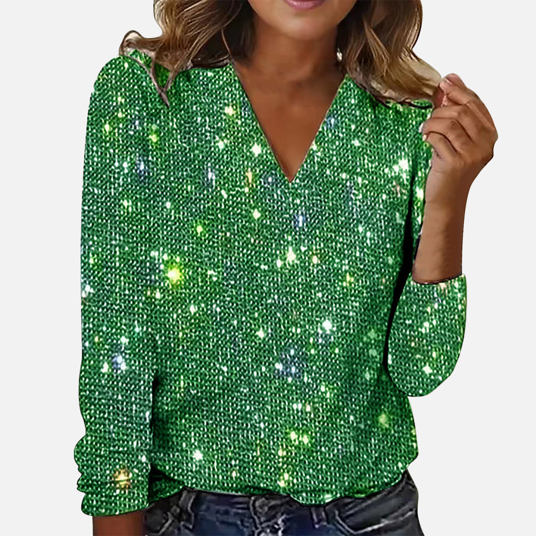 Rubina™️ | Festive Sparkle V-Neck Blouse