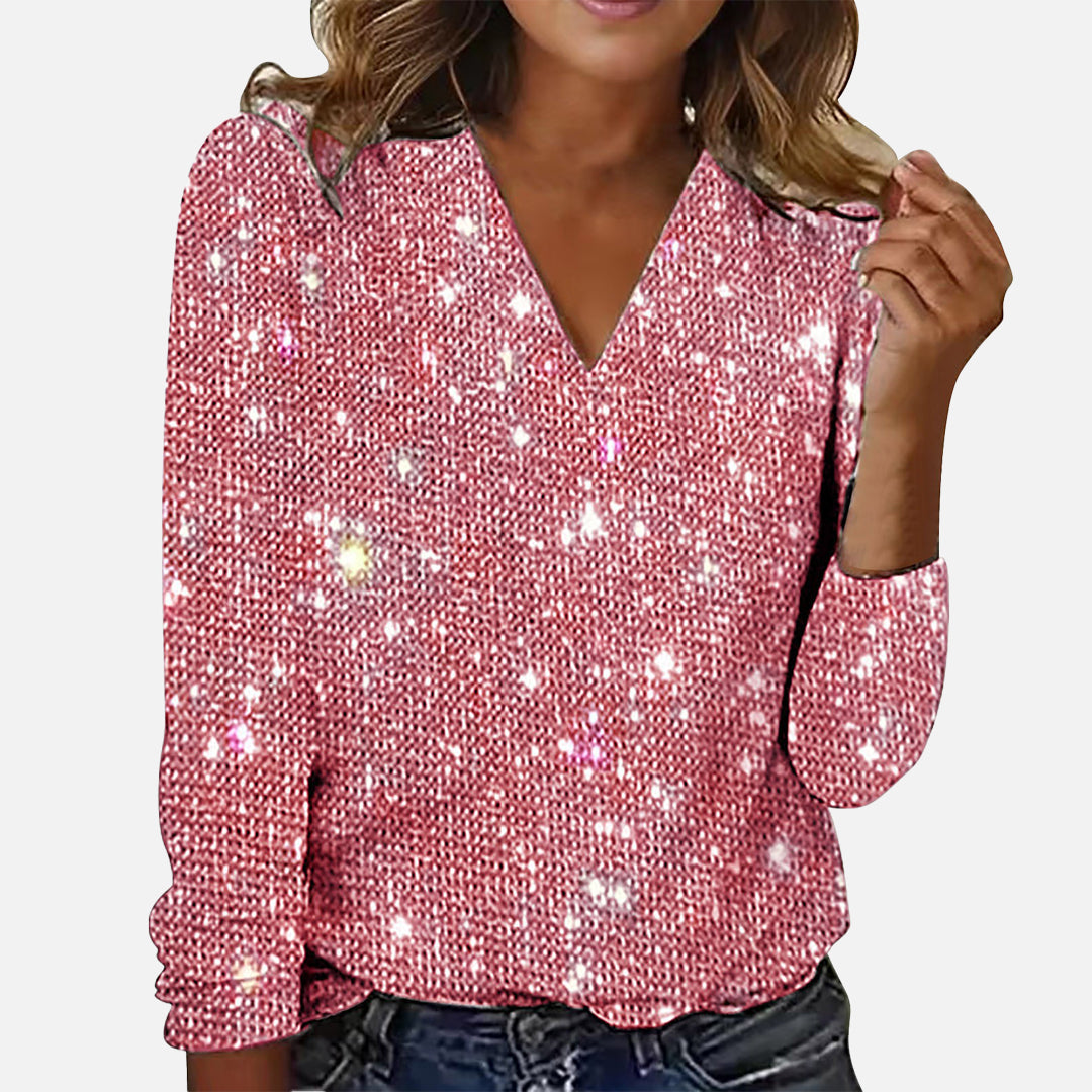 Rubina™️ | Festive Sparkle V-Neck Blouse
