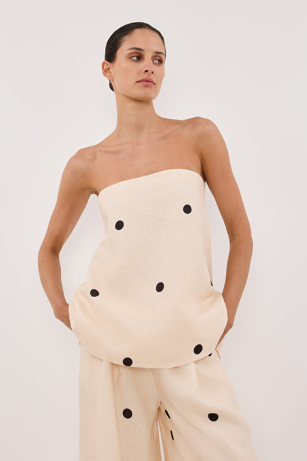 PolkaLuxe™ | Chic Strapless Polka Dot Two-Piece Set