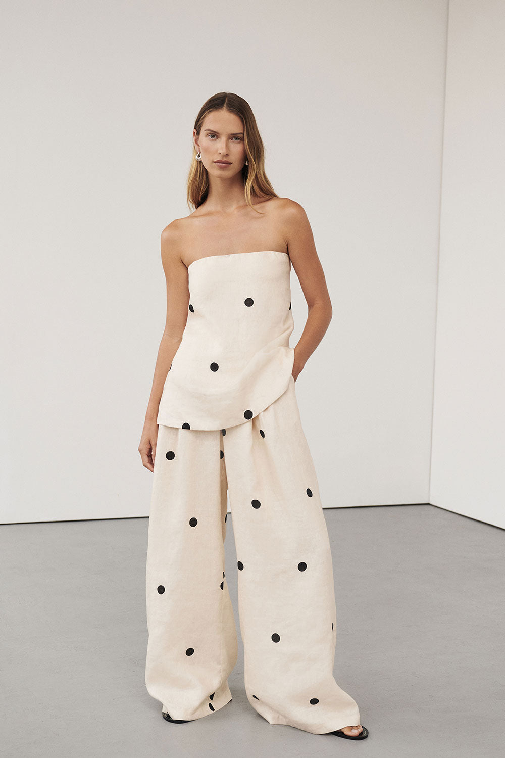 PolkaLuxe™ | Chic Strapless Polka Dot Two-Piece Set