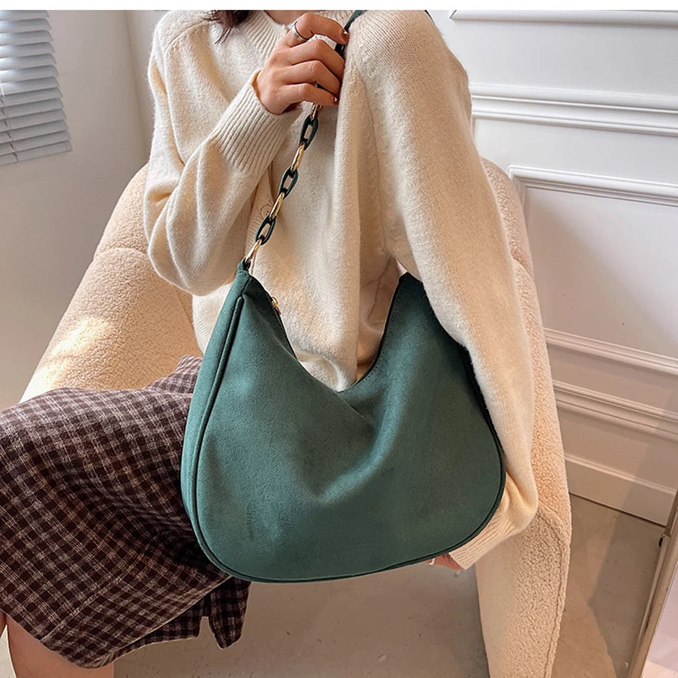 Vivenza™️ | Retro Suede Crescent Shoulder Bag