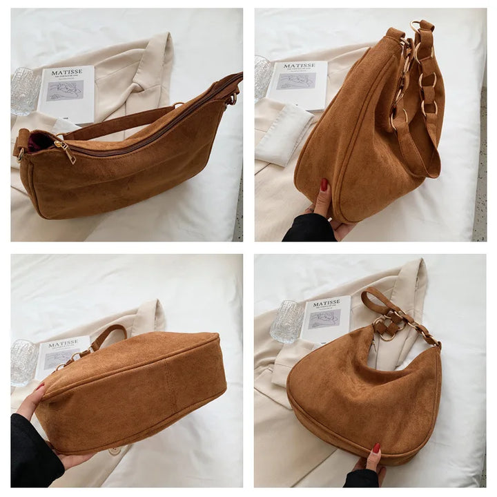 Vivenza™️ | Retro Suede Crescent Shoulder Bag