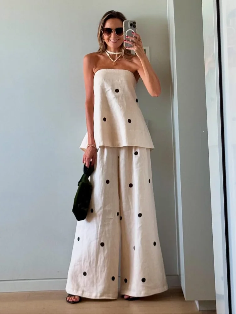 PolkaLuxe™ | Chic Strapless Polka Dot Two-Piece Set