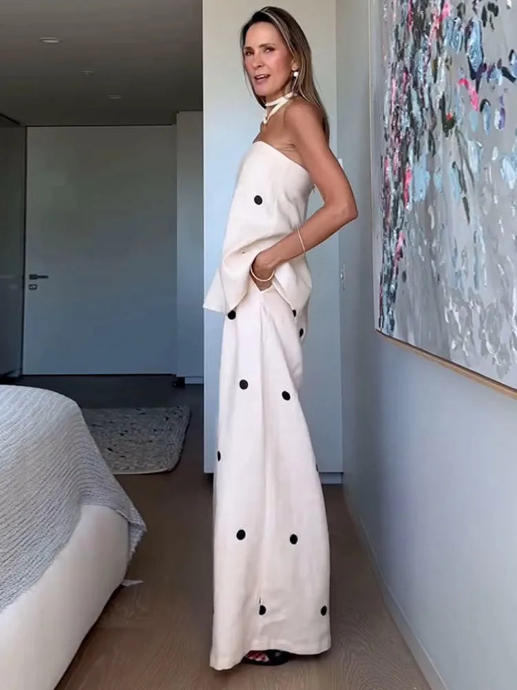 PolkaLuxe™ | Chic Strapless Polka Dot Two-Piece Set