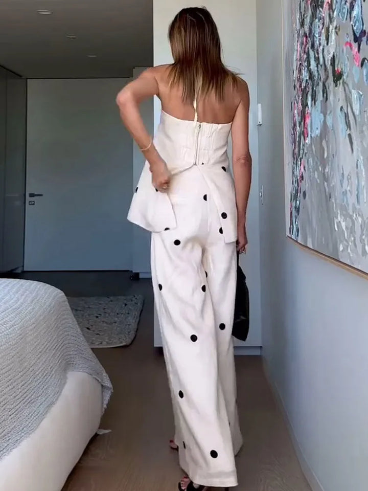PolkaLuxe™ | Chic Strapless Polka Dot Two-Piece Set