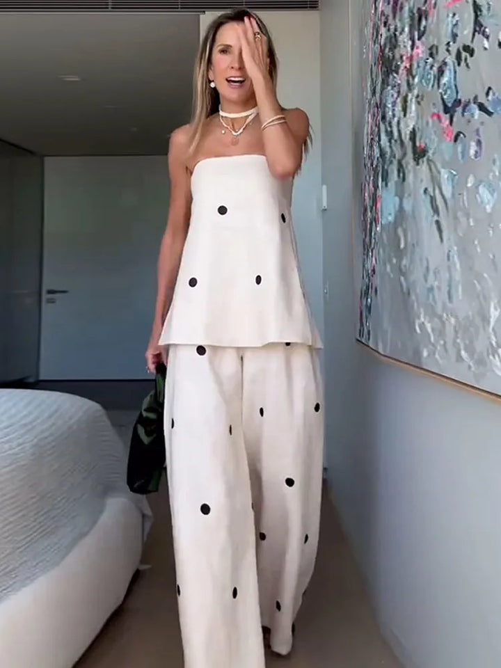 PolkaLuxe™ | Chic Strapless Polka Dot Two-Piece Set