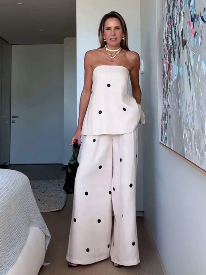 PolkaLuxe™ | Chic Strapless Polka Dot Two-Piece Set