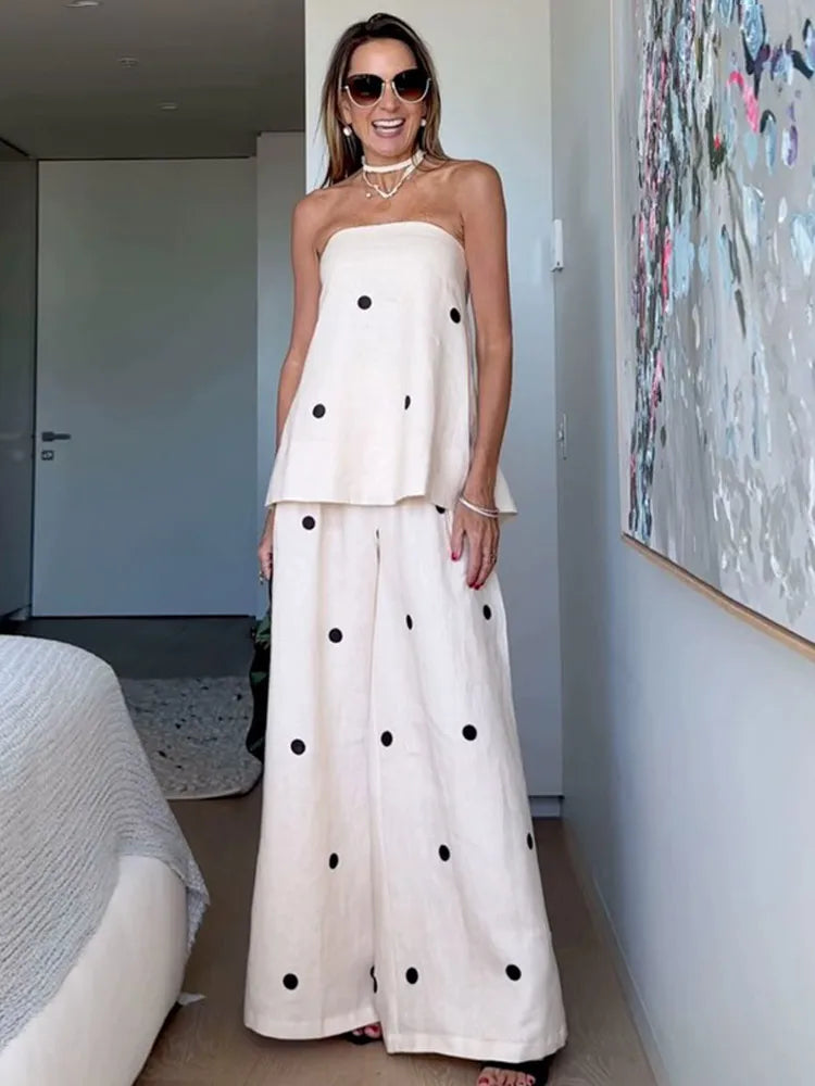 PolkaLuxe™ | Chic Strapless Polka Dot Two-Piece Set